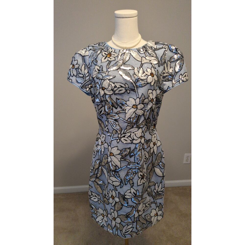 Milly "Rowen" Silver Floral Sequin Dress